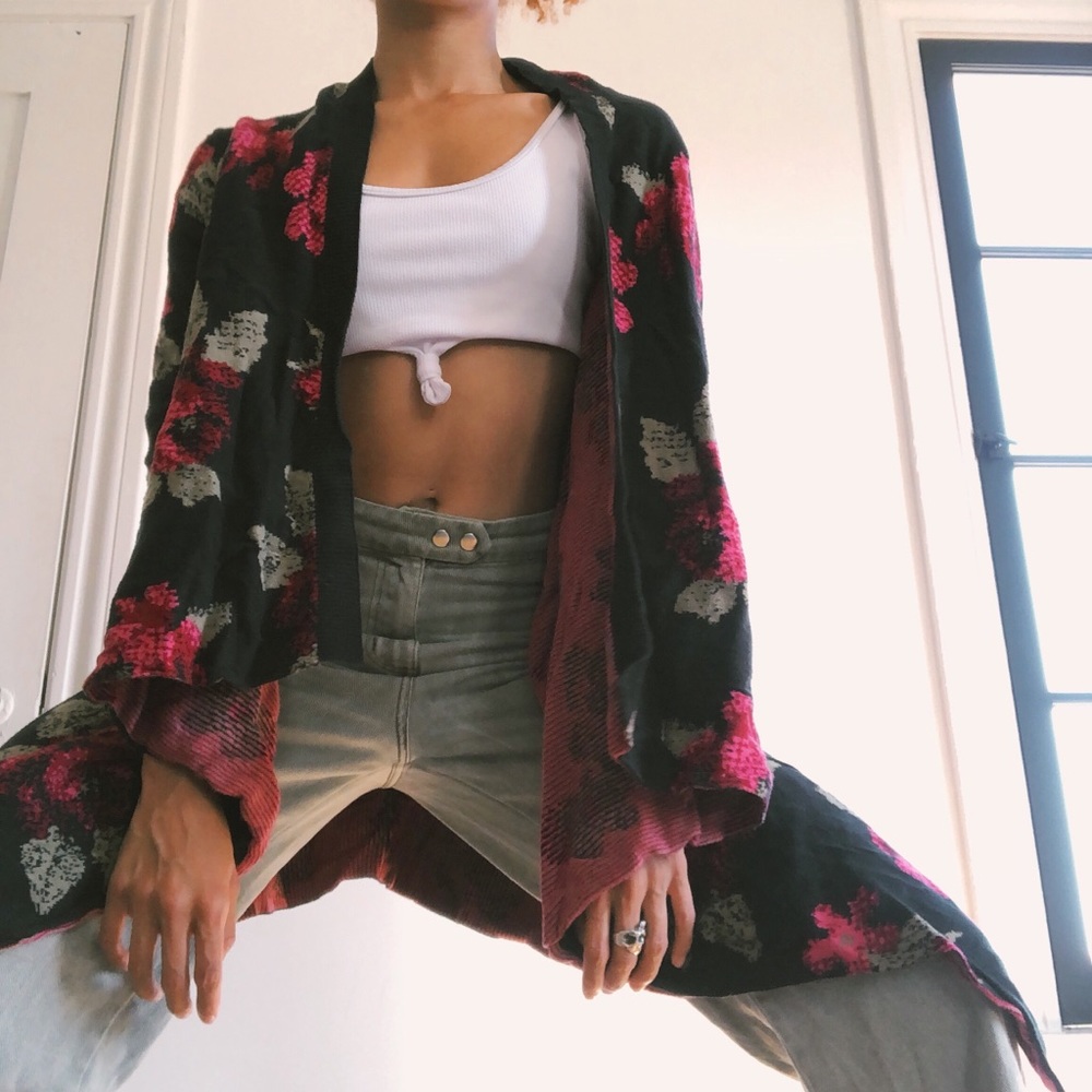 Volcom Floral Print Open Knit Sweater